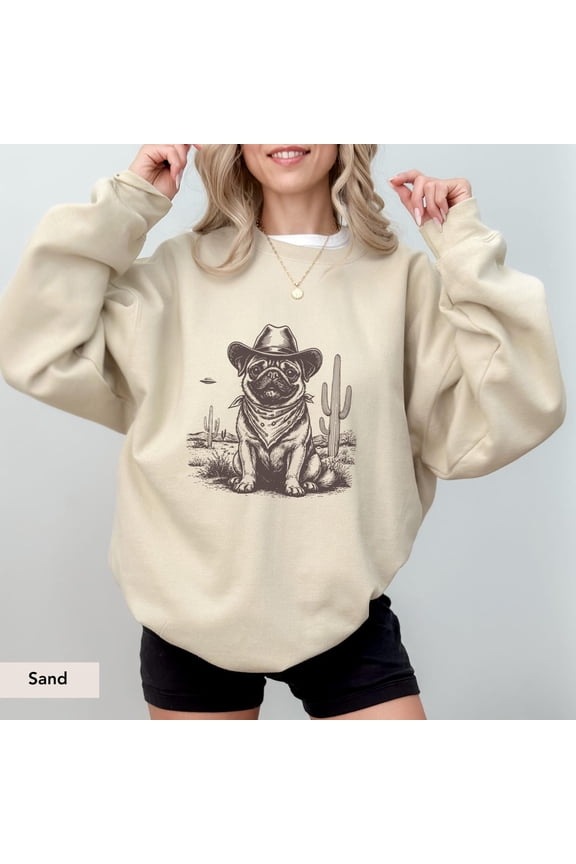 Pug Ufo Sweatshirt, Pug Sweatshirt, Pug Lover, Pug , Pug Mom, Dog Cowboy Sweatshirt All Size S-5XL