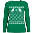 thumbnail image 1 of Pug Ugly Christmas Sweater Green Womens Long Sleeve T-Shirt - Large, 1 of 1