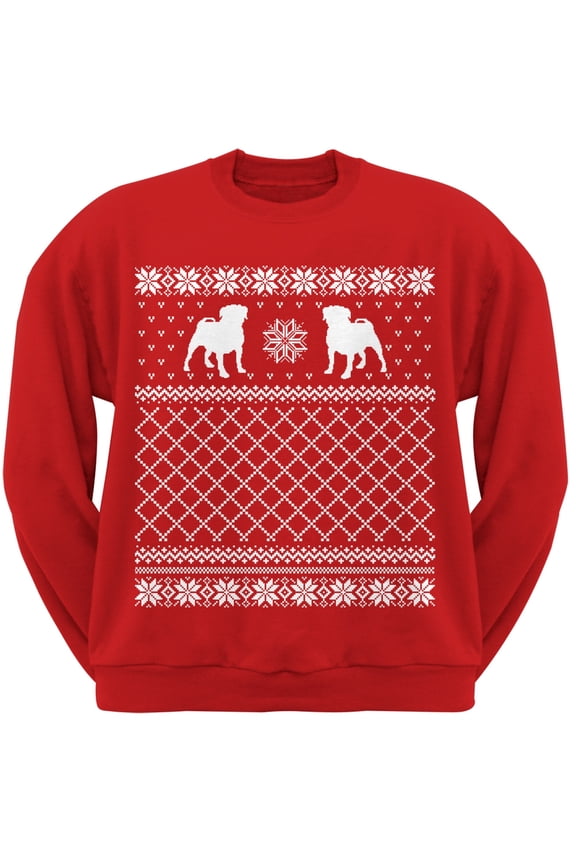 Pug Ugly Christmas Sweater Red Crew Neck Sweatshirt