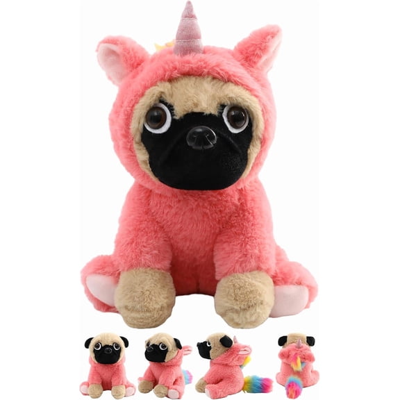 Pug Unicorn Stuffed Animal Pug Dog Wearing Unicorn Costume Plushies Dressed as Cute Funny Rainbow Unicorn Plush Toys for Kids Stuffed Puppy Animals Gift for Lover 12 Inch