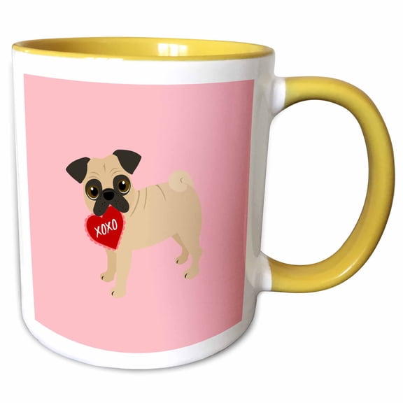 3drose, Pug Valentine Xoxo Dog, 11oz Two-tone Yellow Mug