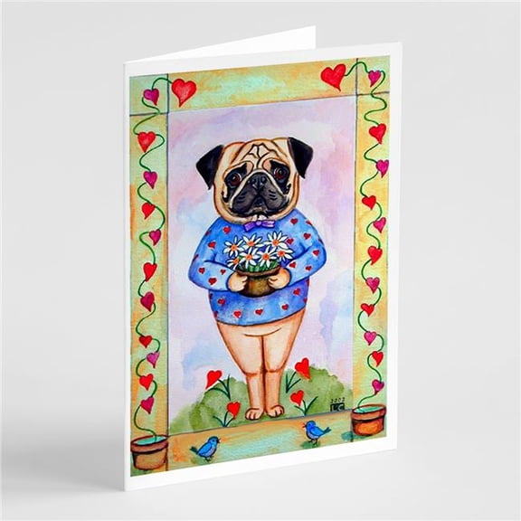 Pug Valentines Hearts Greeting Cards & Envelopes - Pack of 8