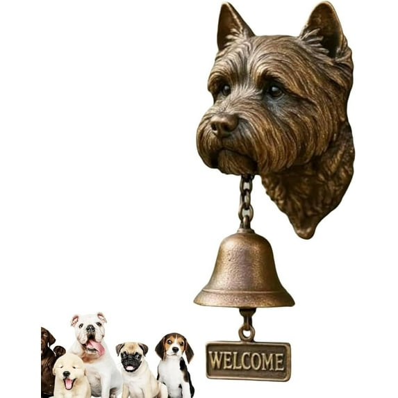 Pug Welcome Doorbell – Vintage Cast Iron Dog Door Bell with “Welcome” Sign, Wall Mounted Outdoor Dinner Bell for Farmhouse, Porch, Yard, Garden Gate Decor