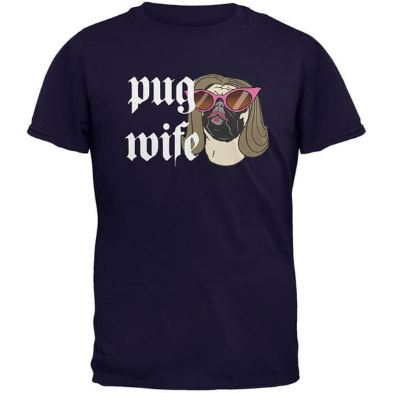 Pug Wife Navy Adult T-Shirt - Small