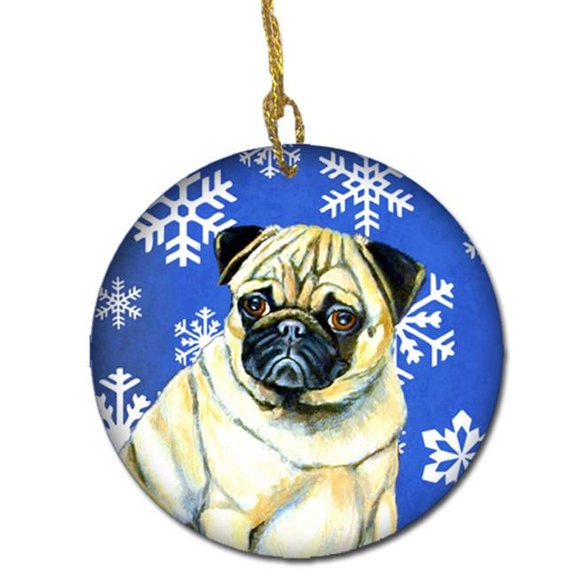 Pug Winter Snowflake Holiday Ceramic Ornament