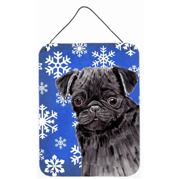 Pug Winter Snowflakes Holiday Aluminium Metal Wall Or Door Hanging Prints