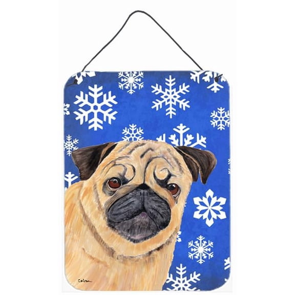 Pug Winter Snowflakes Holiday Aluminium Metal Wall Or Door Hanging Prints