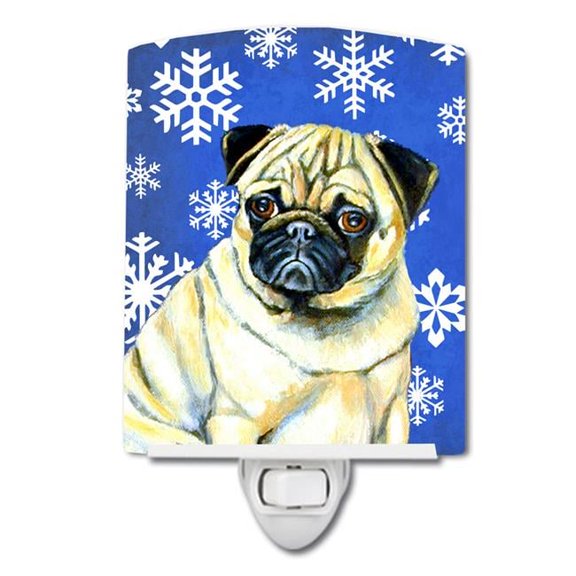 Pug Winter Snowflakes Holiday Ceramic Night Light