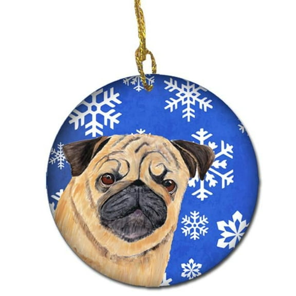 Pug Winter Snowflakes Holiday Ceramic Ornament