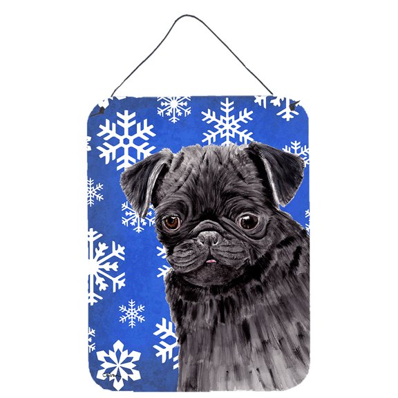 Pug Winter Snowflakes Holiday Wall or Door Hanging Prints