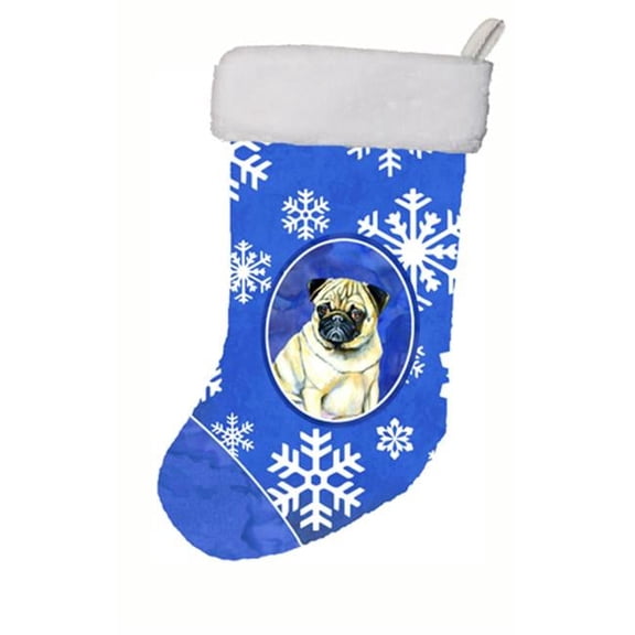 Pug Winter Snowflakes Snowflakes Holiday Christmas Christmas Stocking - 11 x 18 in.