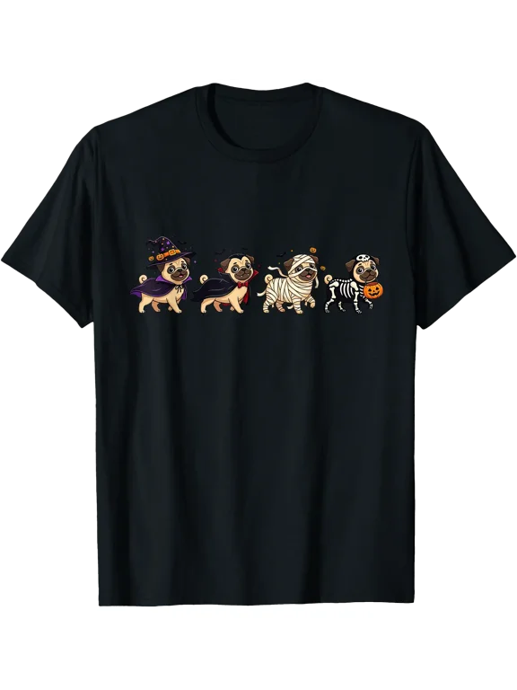 Pug Witch Vampire Ghost Halloween Dog Kids Mens Womens T-Shirt