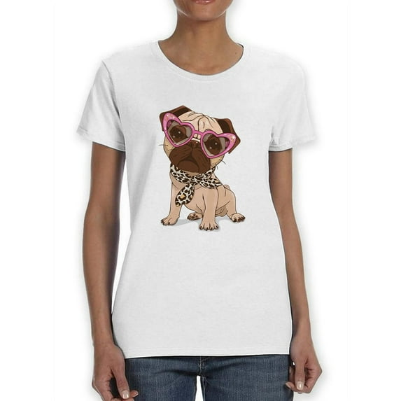Pug With Heart Glasses T-Shirt Women -Smartprints Designs, Female XX-Large