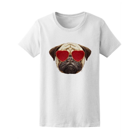 Pug With Heart Shaped Sunglasses T-Shirt Women -Image by Shutterstock, Female Small