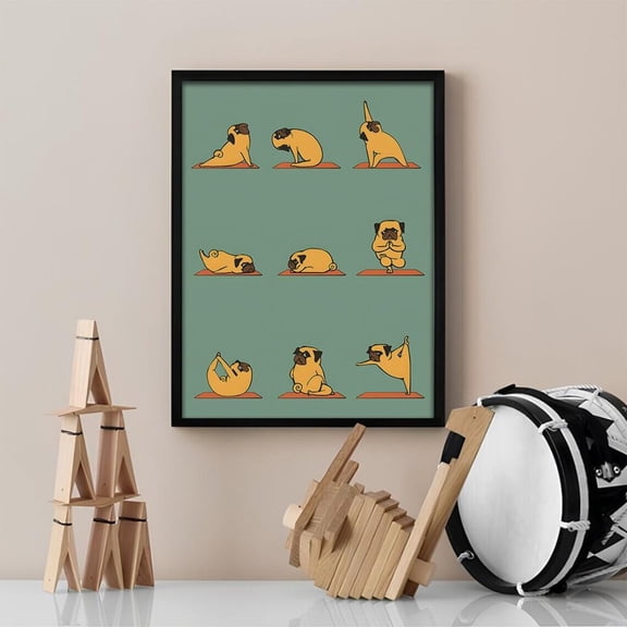 Pug Yoga Wall Art Print, Unframed Paper Poster 8x10in
