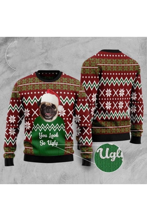 Pug You Look So Christmas Sweater, Dog Christmas Sweater, Dog Sweaters