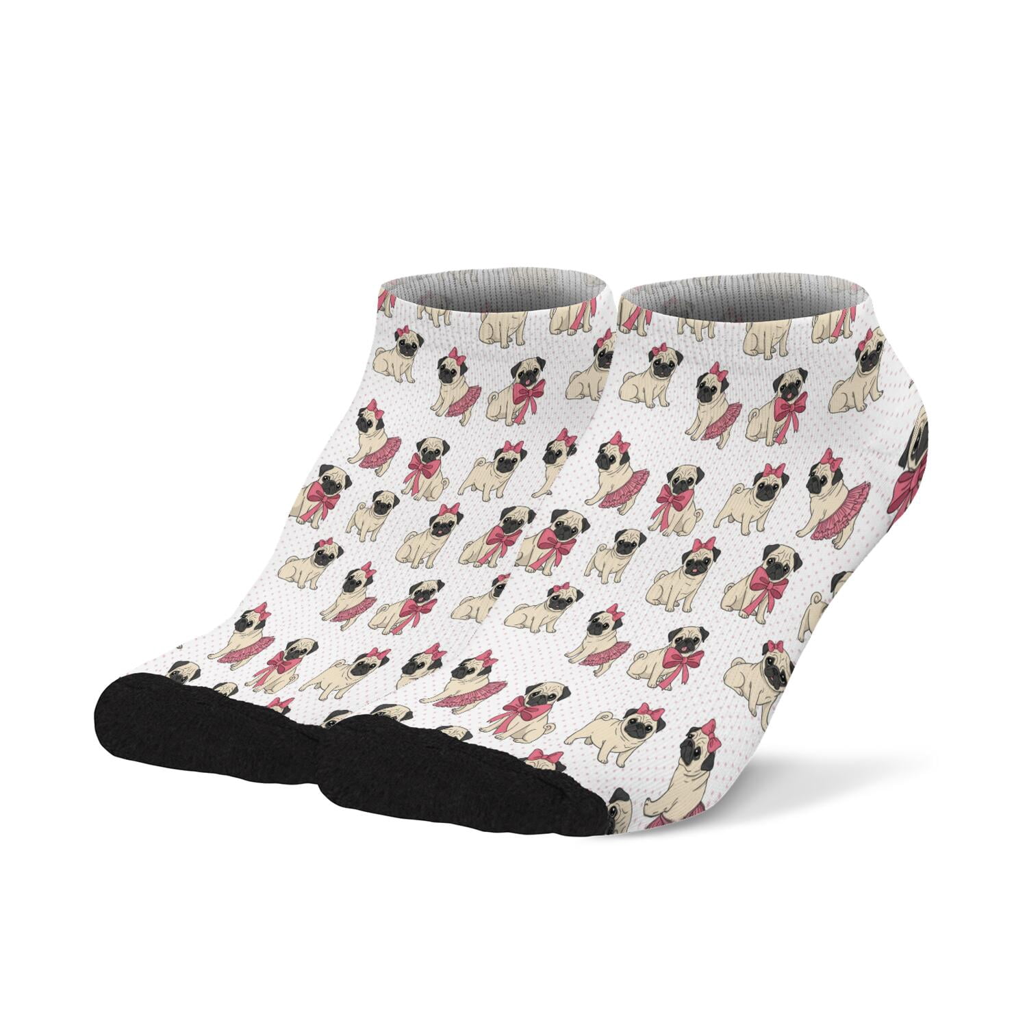 Pug and Bows White Pattern Men's Ankle Socks, Low Cut Workout Trainer ...