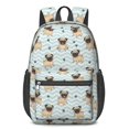 thumbnail image 1 of Pug and Chevron Blue Pattern 17" Waterproof Oxford School Backpacks for Teens, S-Shape Padded Straps, for School, Travel, Hiking, Camping, 1 of 4
