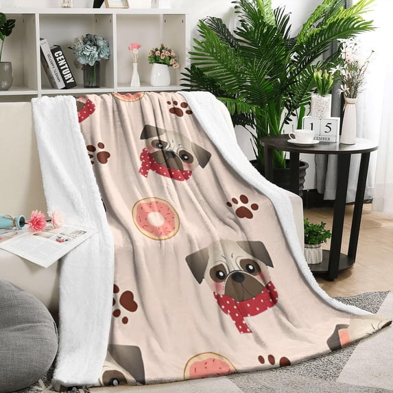 Pug and Donut Blanket,Comfortable Soft Lamb Wool Throw Blanket,All Season,Warm Lightweight Blankets for Sofa Bed Couch Living Room Chair,50"x60"
