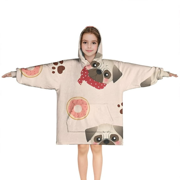 Pug and Donut Blanket Hoodies for Kids 6-13YR Oversize Wearable Blanket Hoodies for Boys Girls Teens