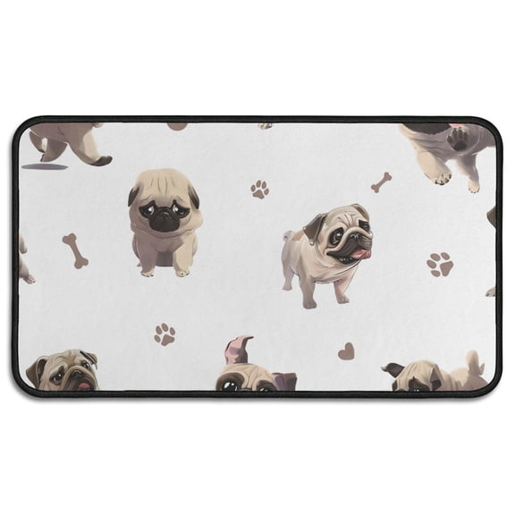 Pug and Footprint Door Rugs,Washable Non Slip Door Mats Indoor,Decorative Door Mats,Entry Mat Indoor for Entrance,Bedroom,Kitchen,Bathroom,30"x17"