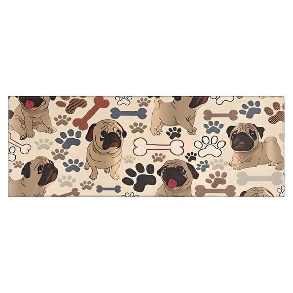 Pug and Footprint Kitchen Rug Mat,Kitchen Runner Rugs Non Skid Washable,Decorative Kitchen Floor Mats for Kitchen,Sink,Laundry,17"X47"