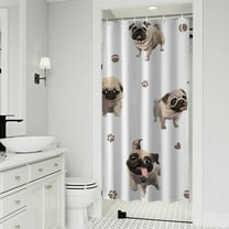 Pug and Footprint Shower Curtain 36"x72" ,Bathroom Decorative Shower Curtains Set with 12 Hooks,Modern Waterproof Washable Shower Curtain