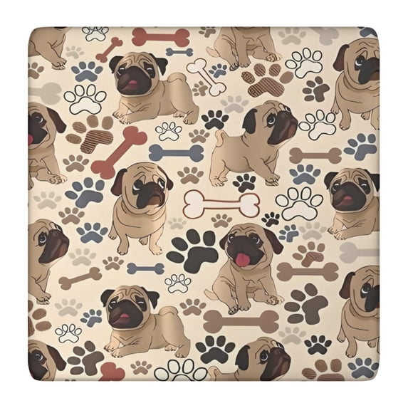 Pug and Footprint Square Fitted Tablecloth with Elastic Edge,Square Table Cover,Washable Elastic Table Cover for Home Kitchen Party Decor 36"x36"