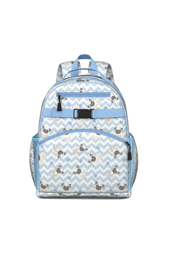 Pug and Footprints Backpack for School,Cute School Bag,Schoolbag with Adjustable Shoulder Straps & Padded Back,15.25"x11.5"x5.25"
