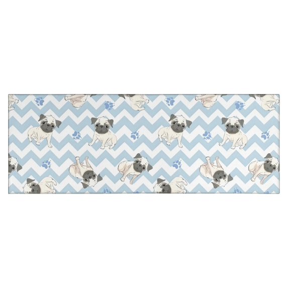 Pug and Footprints Kitchen Rug Mat,Kitchen Runner Rugs Non Skid Washable,Decorative Kitchen Floor Mats for Kitchen,Sink,Laundry,17"X47"