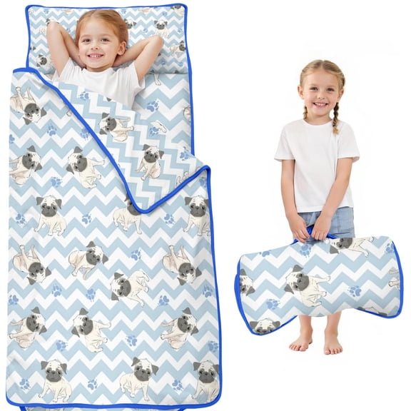 Pug and Footprints Toddler Nap Mats for Kids Preschool,Sleeping Mat Bag or Kids,Toddler Sleeping Bag,Toddler Nap Mat or Daycare