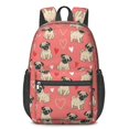 thumbnail image 1 of Pug and Hearts Pink Pattern 17" School Backpacks for Teens,Waterproof Oxford Fabric,S-Shape Padded Straps for School,Travel,Hiking,Camping, 1 of 6