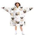 thumbnail image 1 of Pug and Hearts White Pattern Lamb Fleece Blanket Hoodies for Teens ,Teens Oversize Sherpa Wearable Hooded Blanket Sweatshirt with Super Pockets, 1 of 3
