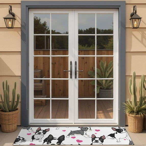 Pug and Love Heart Door Rugs,Washable Non Slip Door Mats Indoor,Decorative Door Mats,Entry Mat Indoor for Entrance,Bedroom,Kitchen,Bathroom,16"x47"