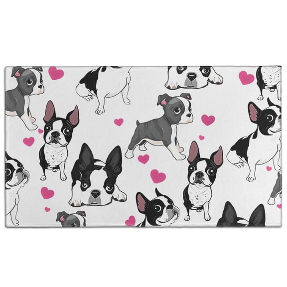 Pug and Love Heart Door Rugs,Washable Non Slip Door Mats Indoor,Decorative Door Mats,Entry Mat Indoor for Entrance,Bedroom,Kitchen,Bathroom,17"x30"