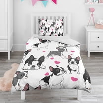 Pug and Love Heart Duvet Cover and Pillowcase Set for Single Bedding, Bedroom Accessories for Kids Teens