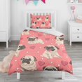 thumbnail image 1 of Pug and Love Heart Duvet Cover and Pillowcase Set for Single Bedding, Bedroom Accessories for Kids Teens, 1 of 5