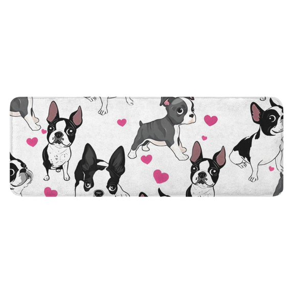 Pug and Love Heart Kitchen Rug Mat,Kitchen Runner Rugs Non Skid Washable,Decorative Kitchen Floor Mats for Kitchen,Sink,Laundry,17"x47.2"