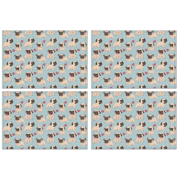 Pug and Love Heart Summer Placemats Table Placemats Set Of 4-Linen Kitchen Washable Placemats Table Mats 11.8"x17.7"Non-Slip Heat Resistant