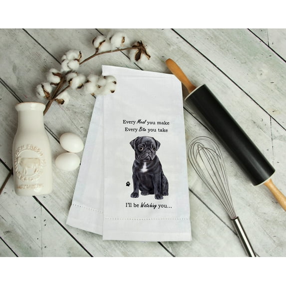Pug, black Kitchen Towel - Pug, black Tea Towel