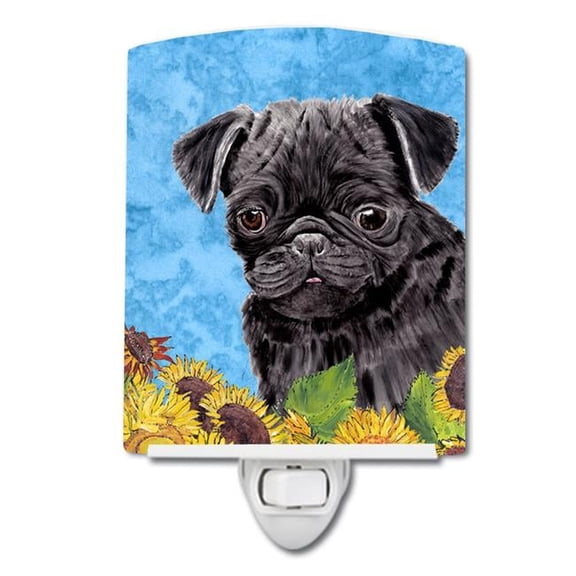 Pug in Summer Flowers Ceramic Night Light