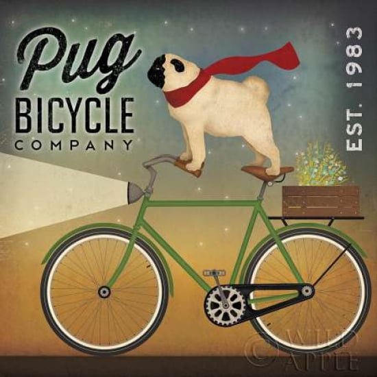 Pug on a Bike Canvas Art - Ryan Fowler (24 x 24)