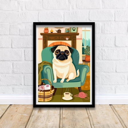 Pug on a Chair Poster Whimsical Dog Wall Art Boho Pet Print for Living Room Bedroom or Office Fun and Playful Poster for Dog Lovers Home