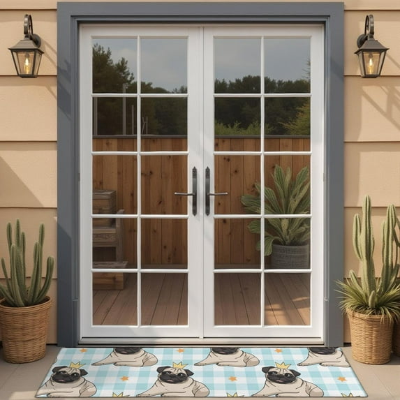 Pug with Crown Door Rugs,Washable Non Slip Door Mats Indoor,Decorative Door Mats,Entry Mat Indoor for Entrance,Bedroom,Kitchen,Bathroom,16"x47"