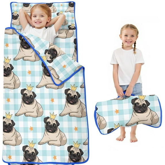 Pug with Crown Toddler Nap Mats for Kids Preschool,Sleeping Mat Bag or Kids,Toddler Sleeping Bag,Toddler Nap Mat or Daycare