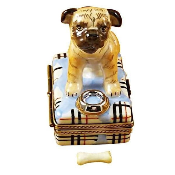 Pug with Spilt Water  Removable Bone Limoges Box Gift Limoges Box Porcelain Figurine