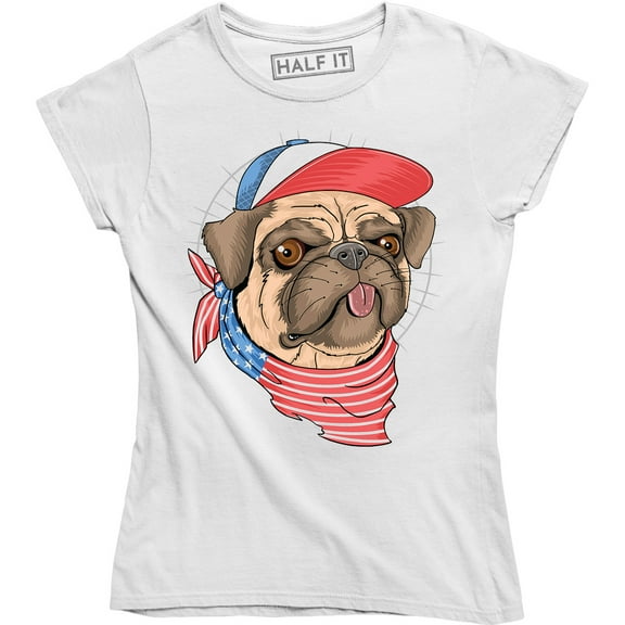 Pug with USA Flag Dog - Dogs Art Animal Pet Pets Puppies Women's T-Shirt