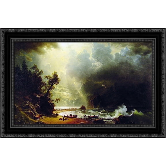 Puget Sound on the Pacific Coast 24x18 Black Ornate Wood Framed Canvas Art by Bierstadt, Albert