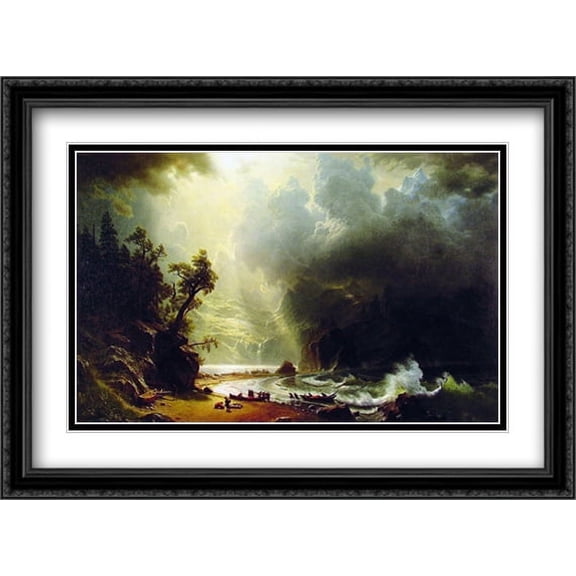 Puget Sound on the Pacific Coast 2x Matted 38x28 Large Black Ornate Framed Art Print by Bierstadt, Albert