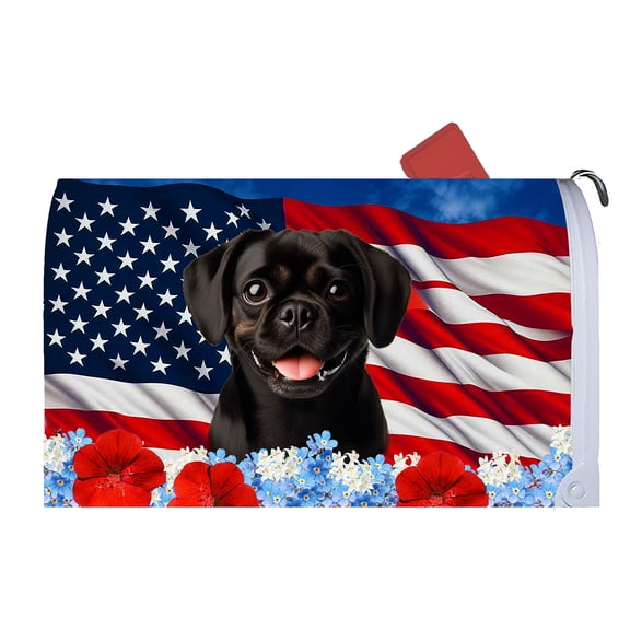 Puggle Black - Best of Breed Patriotic Dog Breed Mail Box Cover
